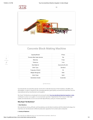 Best Hollow & Concrete Block Machine Supplier in India