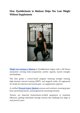 How ZymMechanix in Madurai Helps You Lose Weight Without Supplements