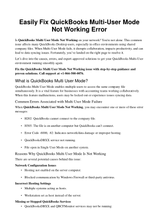 easily fix quickbooks multi user mode not working