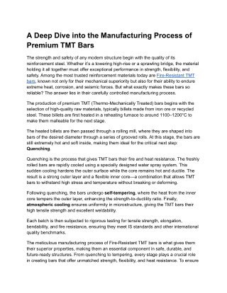A Deep Dive into the Manufacturing Process of Premium TMT Bars