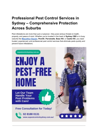 Professional Pest Control Services in Sydney