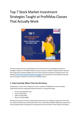 Top 7 Stock Market Investment Strategies Taught at ProfitMax Classes That Actually Work