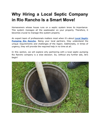 Why Hiring a Local Septic Company in Rio Rancho Is a Smart Move!