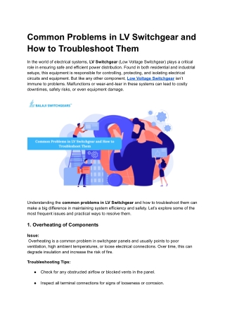 Common Problems in LV Switchgear and How to Troubleshoot Them