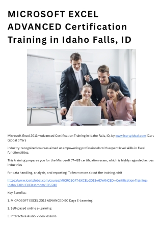 MICROSOFT EXCEL ADVANCED Certification Training in Idaho Falls, ID