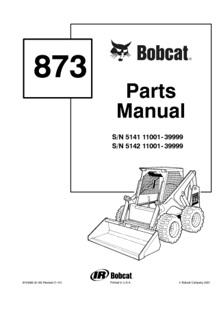 Bobcat 873 F Series Skid Steer Loader Parts Catalogue Manual Instant Download