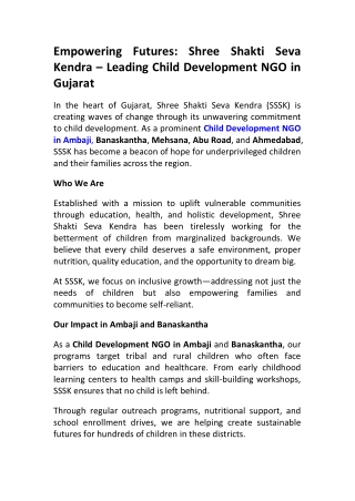 Transforming Lives in Mehsana & Abu Road | Child Development NGO