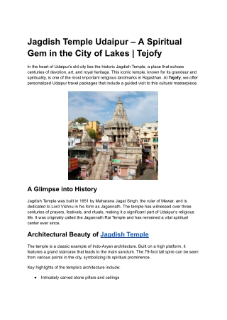 Jagdish Temple Udaipur – A Spiritual Gem in the City of Lakes | Tejofy