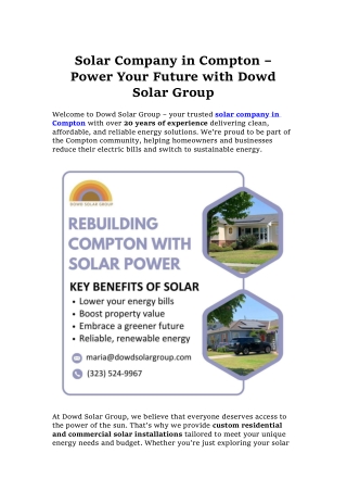 Top Rated Solar Company in Compton, CA