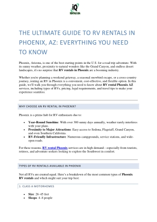 THE ULTIMATE GUIDE TO RV RENTALS IN PHOENIX, AZ: EVERYTHING YOU NEED TO KNOW