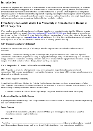 From Single to Double Wide: The Versatility of Manufactured Homes in UMH Propert