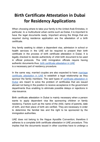 Birth Certificate Attestation in Dubai for Residency Applications
