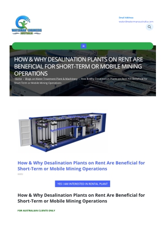 How & Why Desalination Plants on Rent Are Beneficial for Short-Term or Mobile Mining Operations