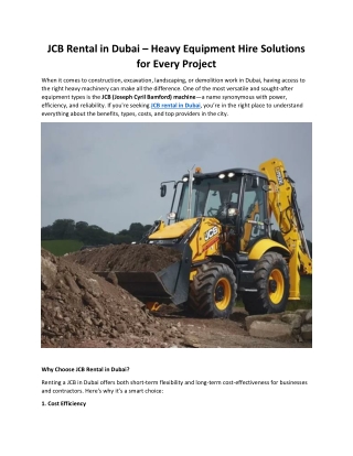 JCB Rental in Dubai