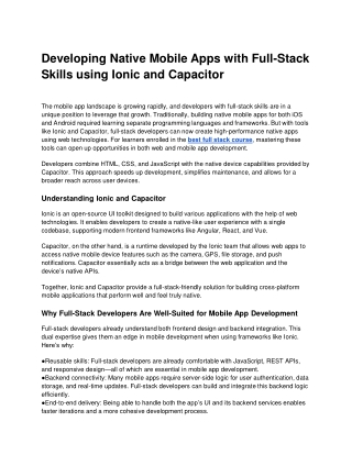 Developing Native Mobile Apps with Full-Stack Skills using Ionic and Capacitor