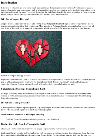 Couples Counseling in Perth: Breaking Down Barriers to Love