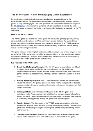 the yy 567 game a fun and engaging online