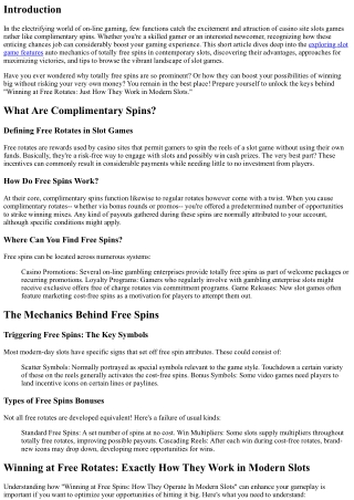 Winning at Free Spins: How They Work in Modern Slots