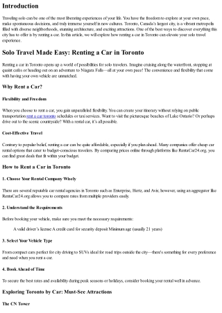 Solo Travel Made Easy: Renting a Car in Toronto