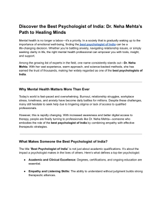 Best Psychologist of India – Dr. Neha Mehta | Top Online Therapy & Counseling