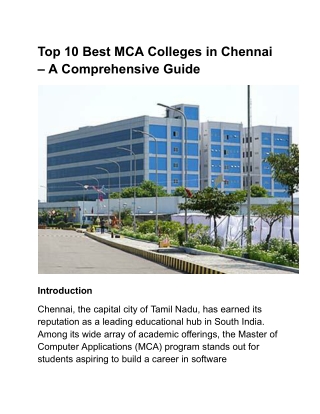 Top 10 Best MCA Colleges in Chennai – A Comprehensive Guide