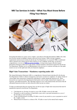 NRI Tax Services In India – What You Must Know Before Filing Your Return