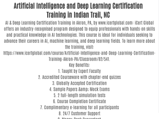 Artificial Intelligence and Deep Learning Certification Training Indian Trail, NC