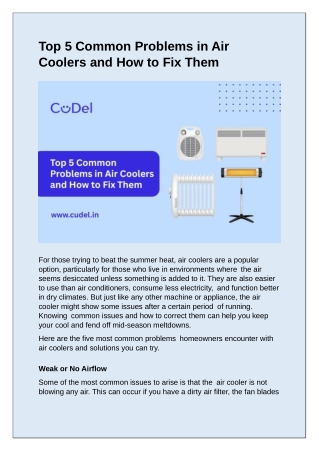 CuDel-Top-5-Common-Problems-in-Air- Coolers-and-How-to-Fix-Them