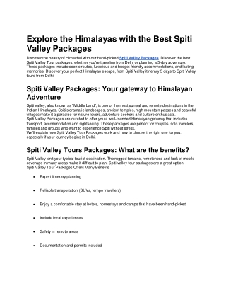 Explore the Himalayas with the Best Spiti Valley Packages
