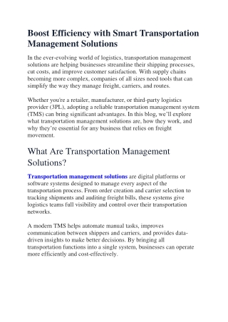 Boost Efficiency with Smart Transportation Management Solutions