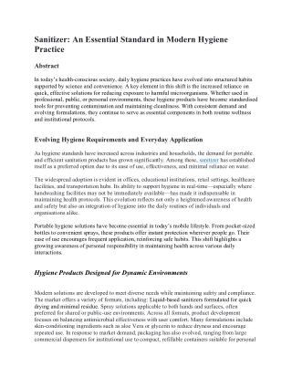 Sanitizer: An Essential Standard in Modern Hygiene Practice
