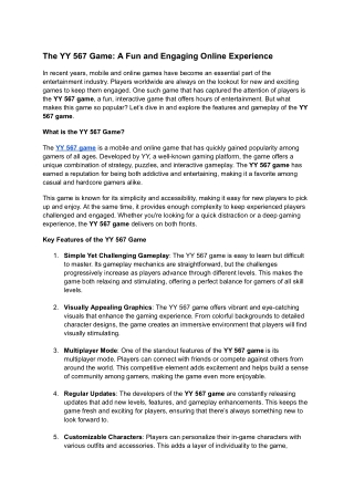 the yy 567 game a fun and engaging online