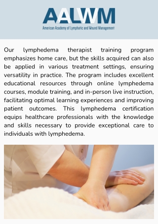 AALWM Institute to Unveil More Value-Added Lymphedema Care Courses