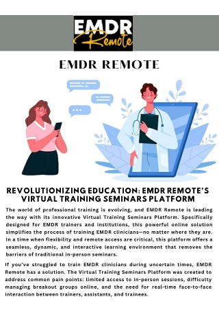 Revolutionizing Education EMDR Remote’s Virtual Training Seminars Platform