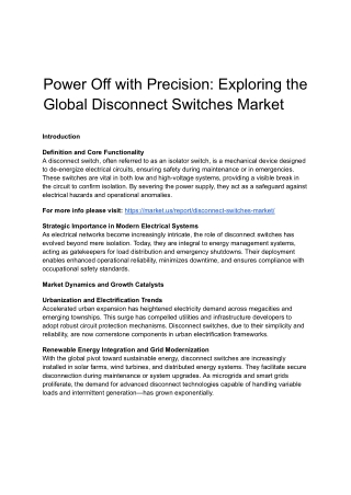 Power Off with Precision: Exploring the Global Disconnect Switches Market