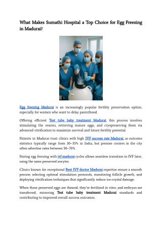What Makes Sumathi Hospital a Top Choice for Egg Freezing in Madurai