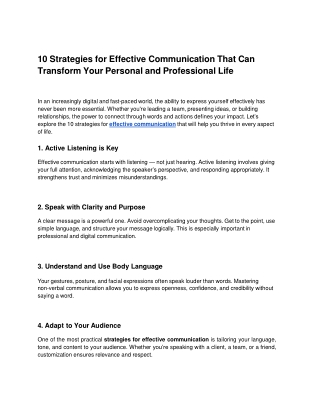 10 Strategies for Effective Communication That Can Transform Your Personal and Professional Life