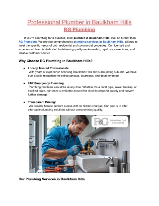 Professional Plumber in Baulkham Hills _ RG PLUMBING