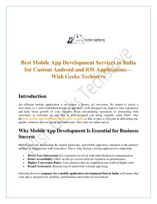 Best Mobile App Development Services in India for Custom Android and iOS Applications—Wish Geeks Techserve