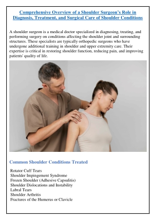 Comprehensive Overview of a Shoulder Surgeon.
