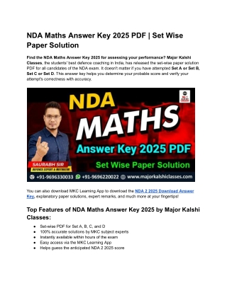 NDA Maths Answer Key 2025 PDF | Set Wise Paper Solution