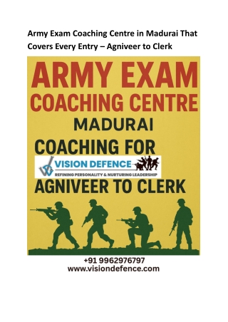 Army Exam Coaching Centre in Madurai That Covers Every Entry