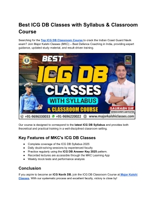 Best ICG DB Classes with Syllabus & Classroom Course
