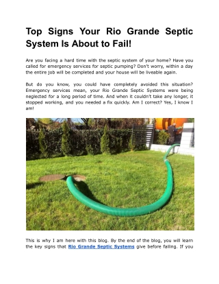 Top Signs Your Rio Grande Septic System Is About to Fail!