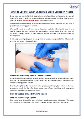 What to Look for When Choosing a Blood Collection Needle