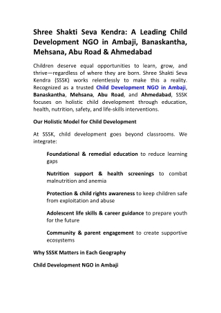 Child Development NGO in Mehsana Focused on Holistic Growth