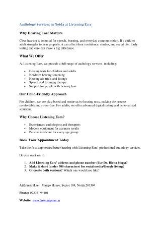 Special Education Services in Noida at Listening Ears