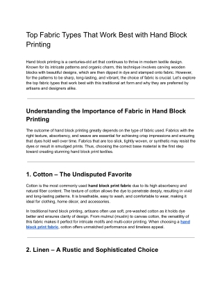 Top Fabric Types That Work Best with Hand Block Printing