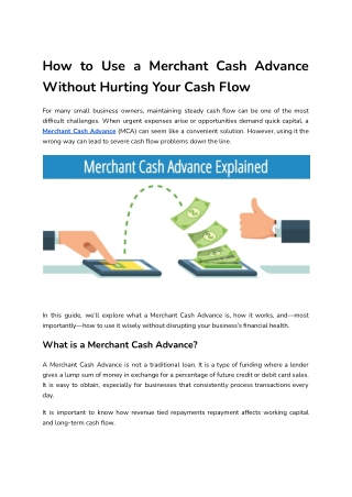How to Use a Merchant Cash Advance Without Hurting Your Cash Flow