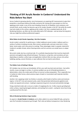 Thinking of DIY Acrylic Render in Canberra - Understand the Risks Before You Start